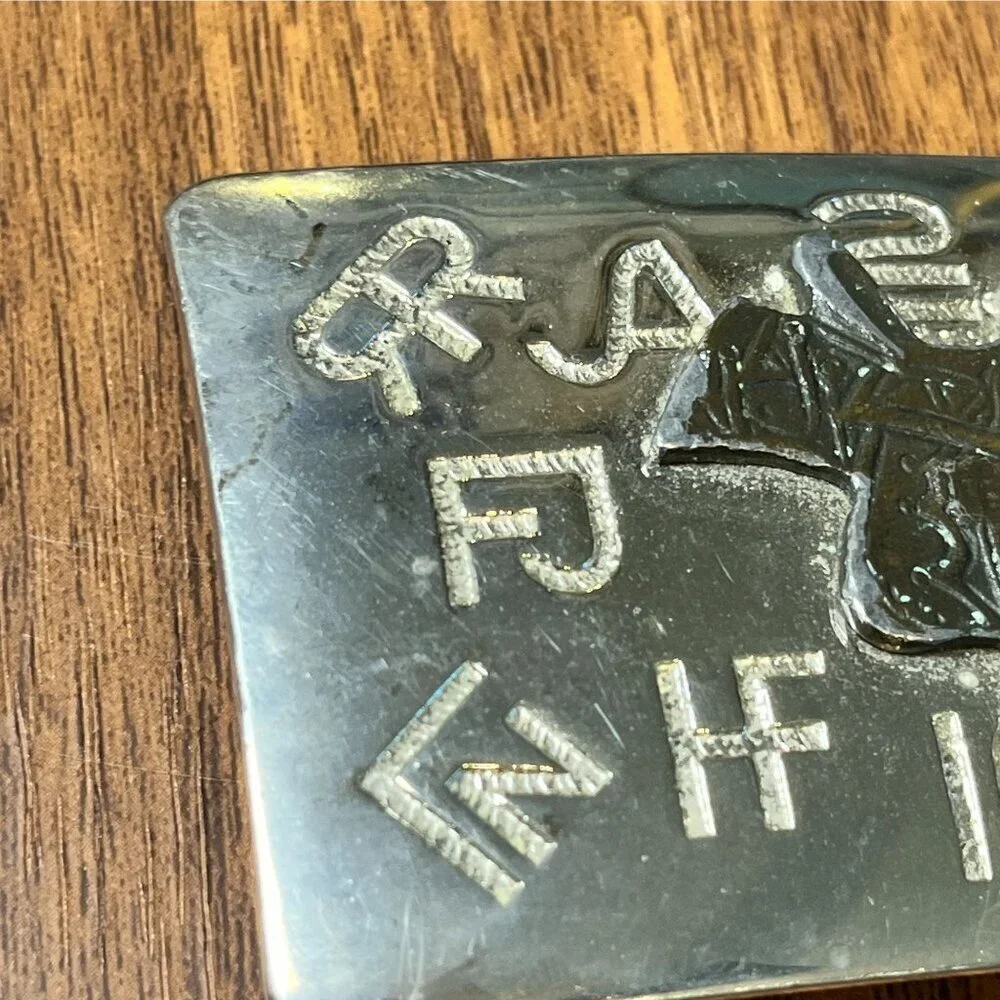 Western Metal Belt Buckle Saddle Embossed‎ Chrome USA Cattle Ranch Two Tone 80s